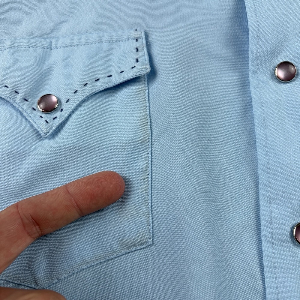 Vintage H Bar C Shirt Mens XL Blue Pearl Snap Western Ranchwear 70s USA Made - Picture 5 of 9
